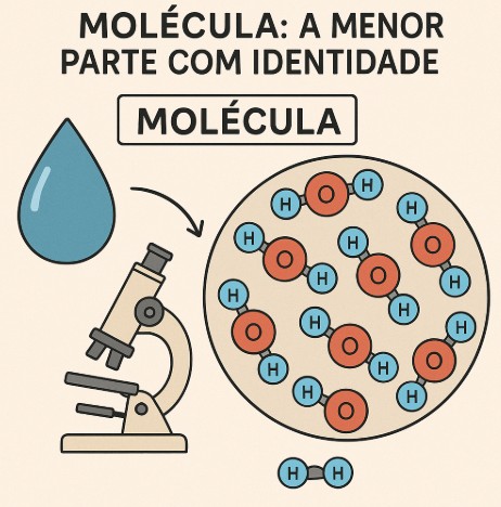Imagem: A molécula é a menor parte que ainda mantém a identidade da água (H₂O)