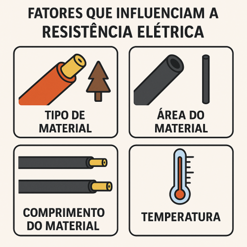 Imagem: Os quatro fatores que influenciam a resistência elétrica.
