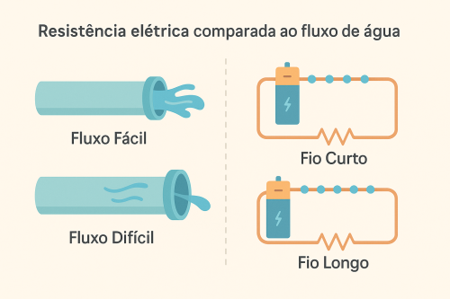 Imagem: Resistência elétrica comparada ao fluxo de água em canos.