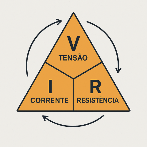 Imagem: As três grandezas da Lei de Ohm: tensão, corrente e resistência.