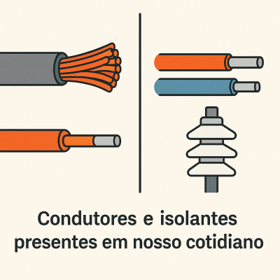Imagem: cndutores e isolantes presentes em nosso cotidiano.