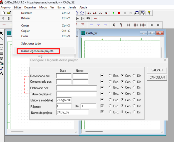 inserir legenda no projeto