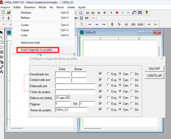 inserir legenda no projeto
