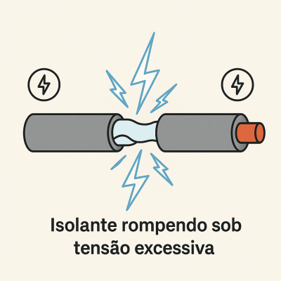 Imagem: Isolante rompendo sob tensão excessiva.
