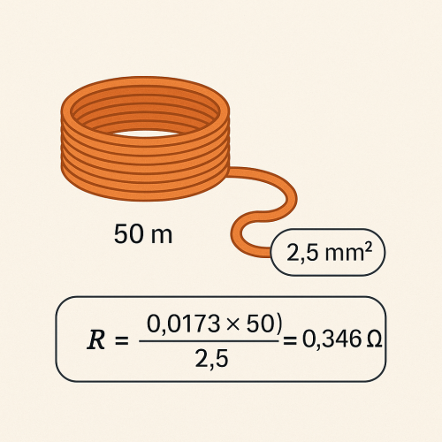 Imagem: Exemplo prático resistência de um fio de cobre 2,5 mm² com 50 m.